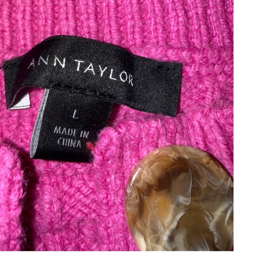 Ann Taylor Hot Pink waffle Knit Cardigan  button front  Grandmacore Cottage L - Picture 3 of 13